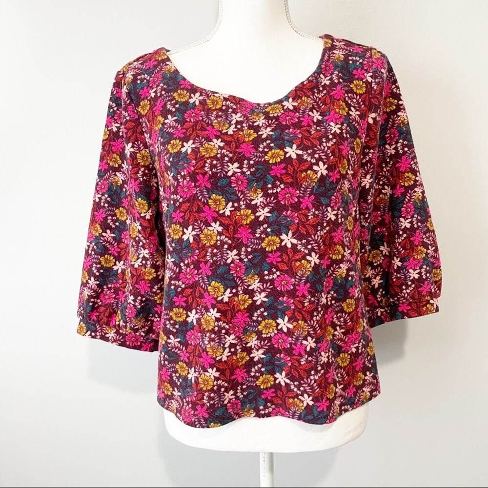 Maeve Anthropologie floral balloon sleeve top size large
